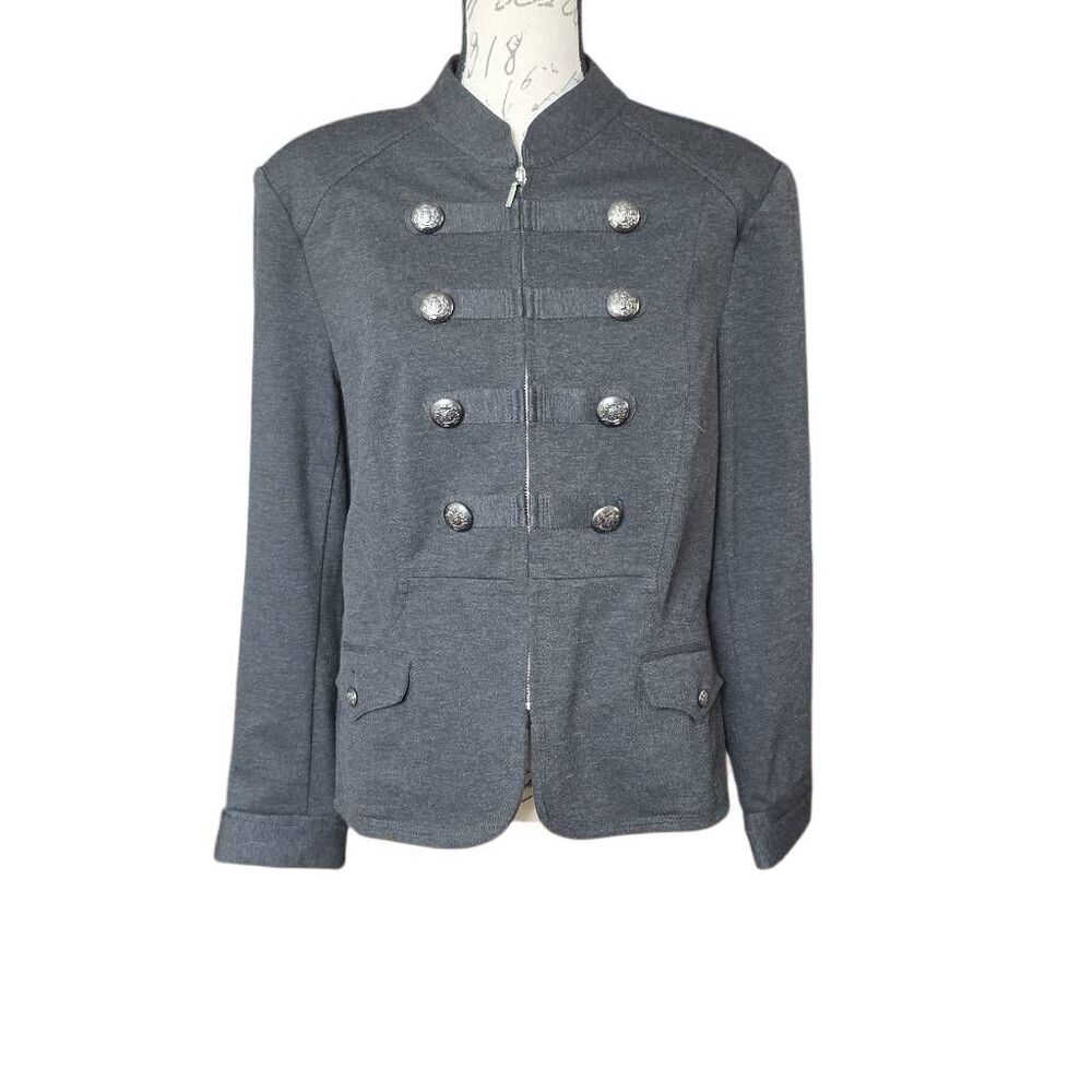 INC International Concepts Women's Size XL Gray Button Military Full Zip Jcket